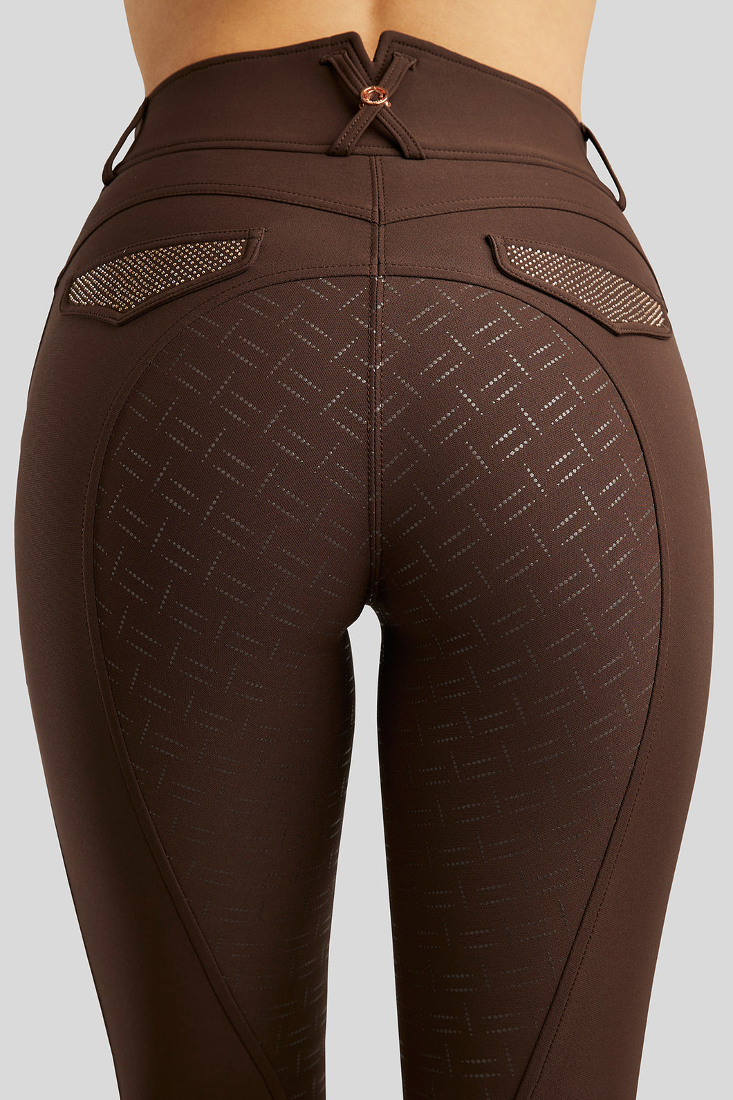 Briella Highwaisted Rosegold Crystal Breeches - Brown, Fullgrip