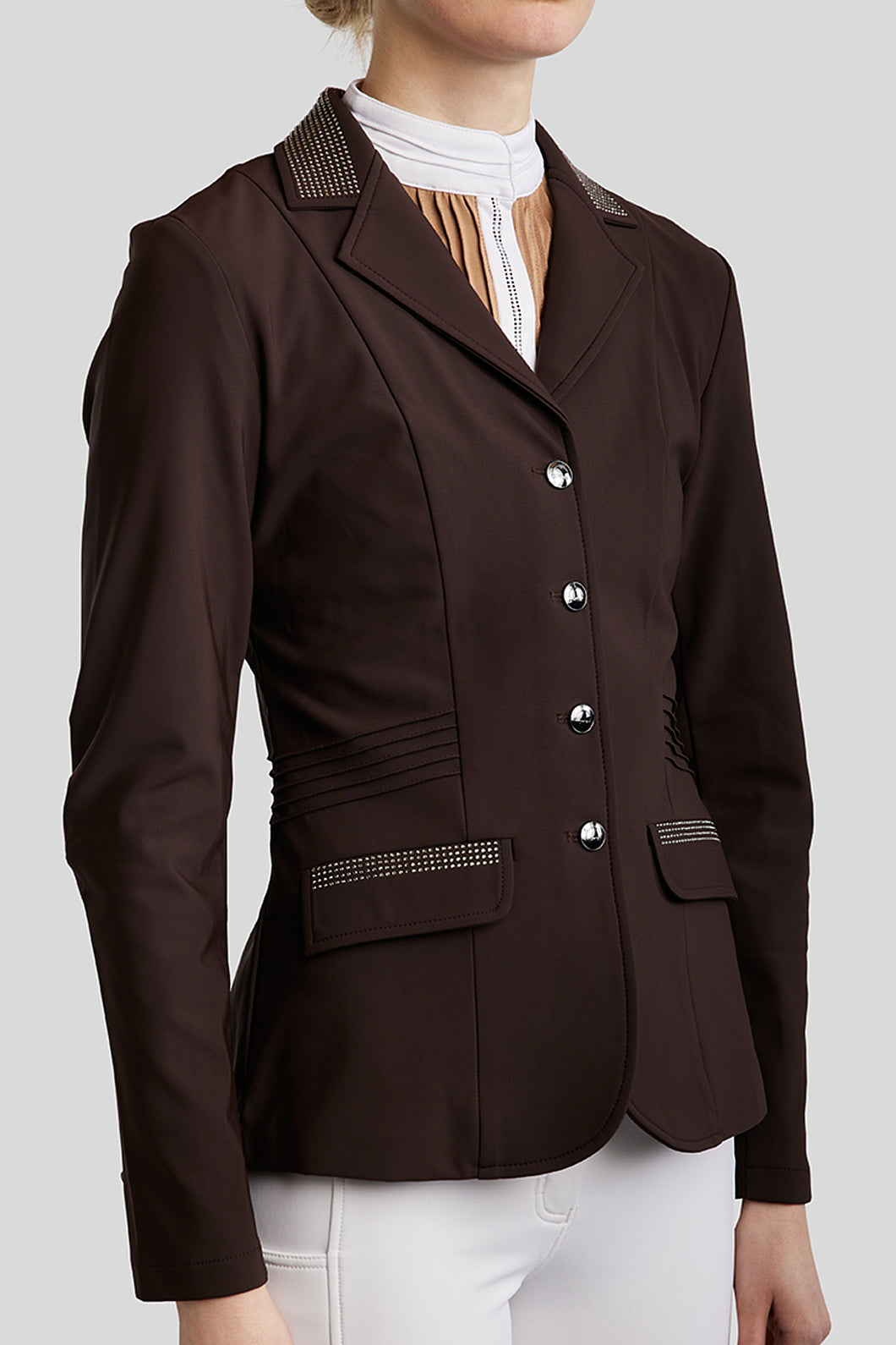 MoKately Crystal Competition Jacket with Pintucks - Brown