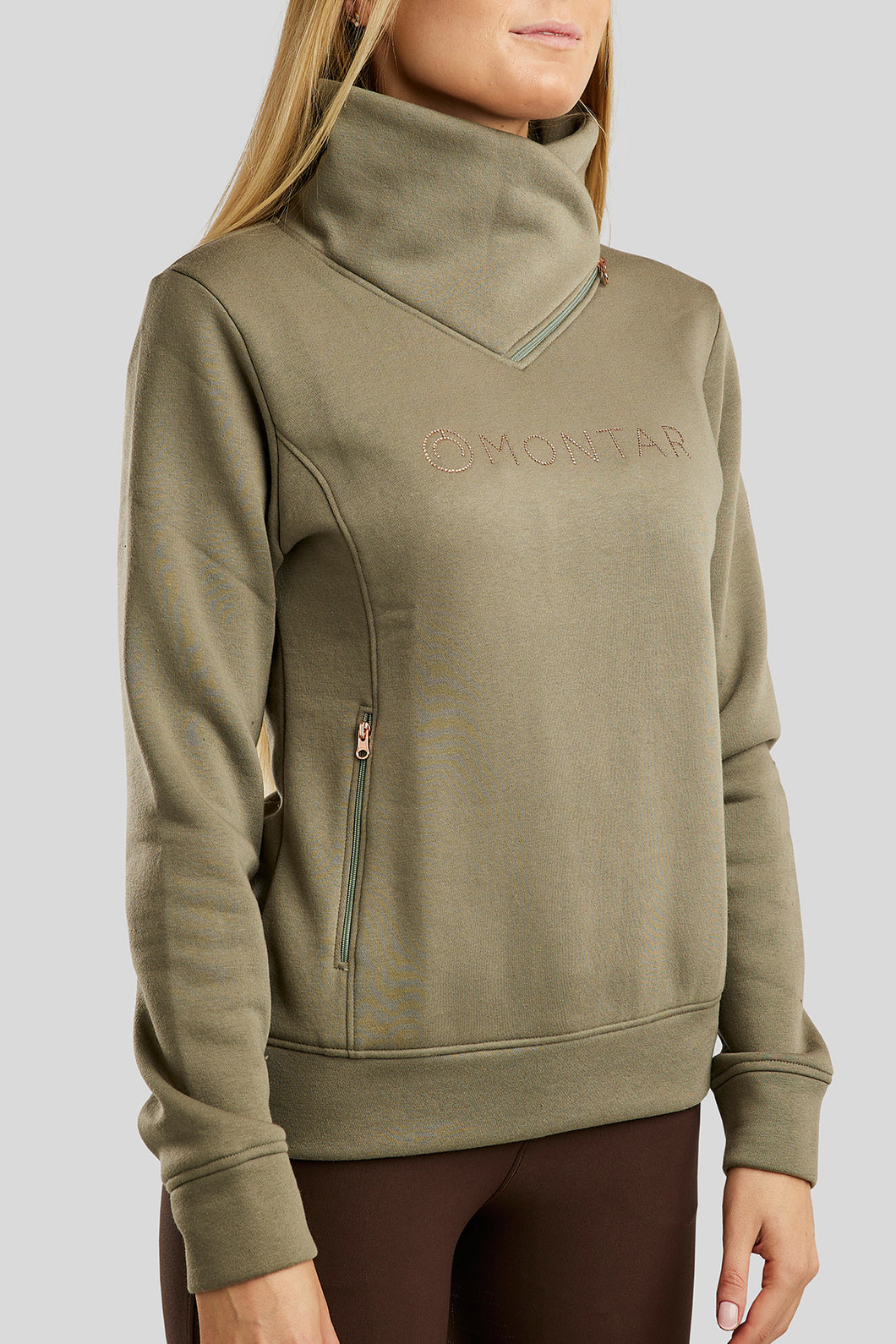 Naja Rosegold Crystal Side Zip Sweatshirt - Dusty Green