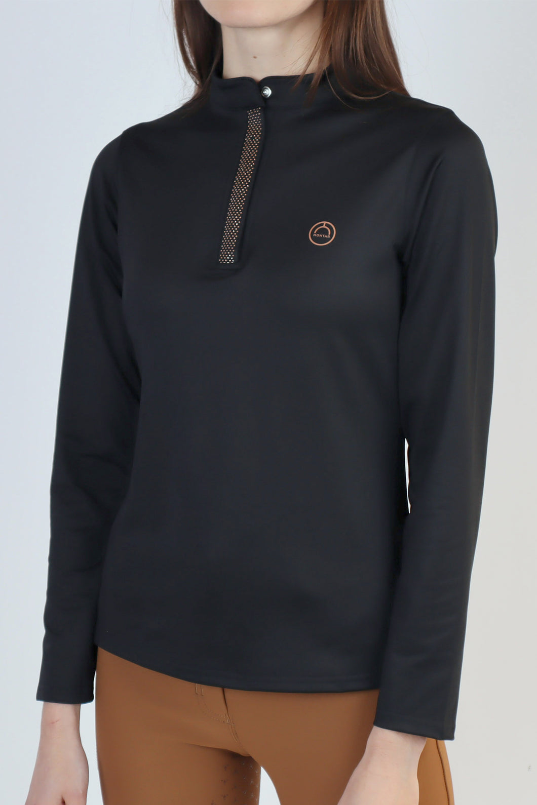 Junior Briella Rosegold Crystal Placket Baselayer - Black