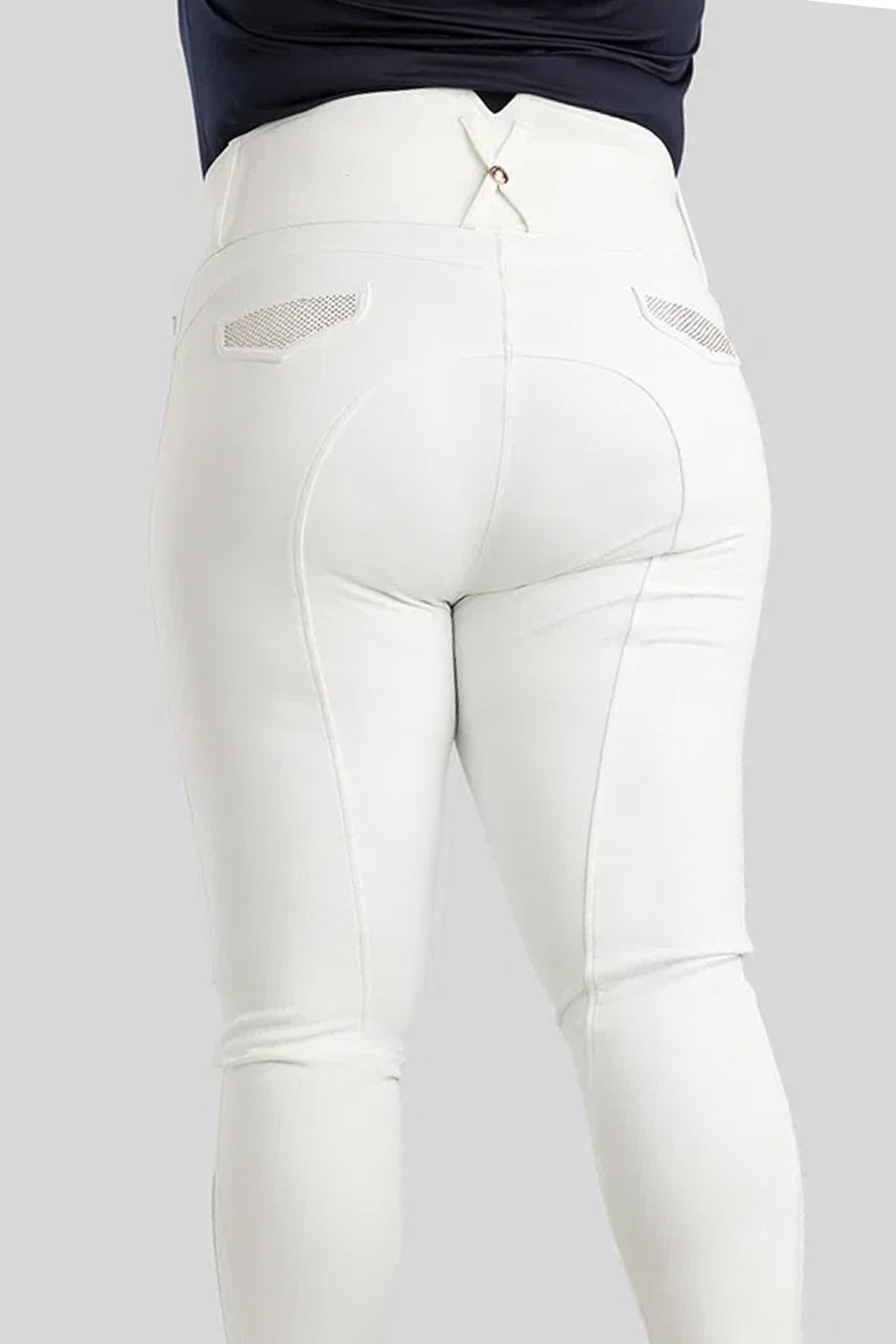 Briella Highwaisted Rosegold Crystal Breeches - White, Fullgrip