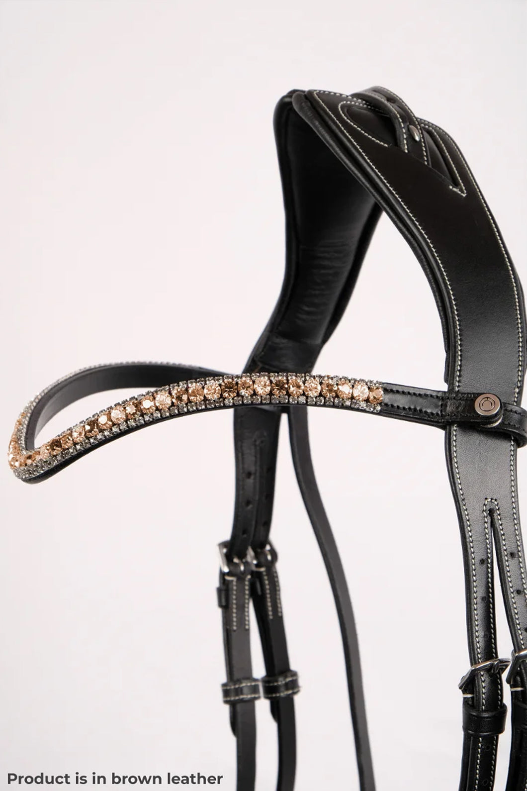 Dlux Rosegold Crystal Browband - Brown Leather