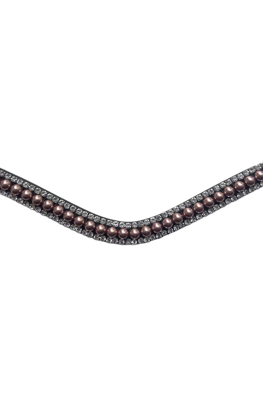 Rosegold Pearl & Crystal Browband - Brown Leather