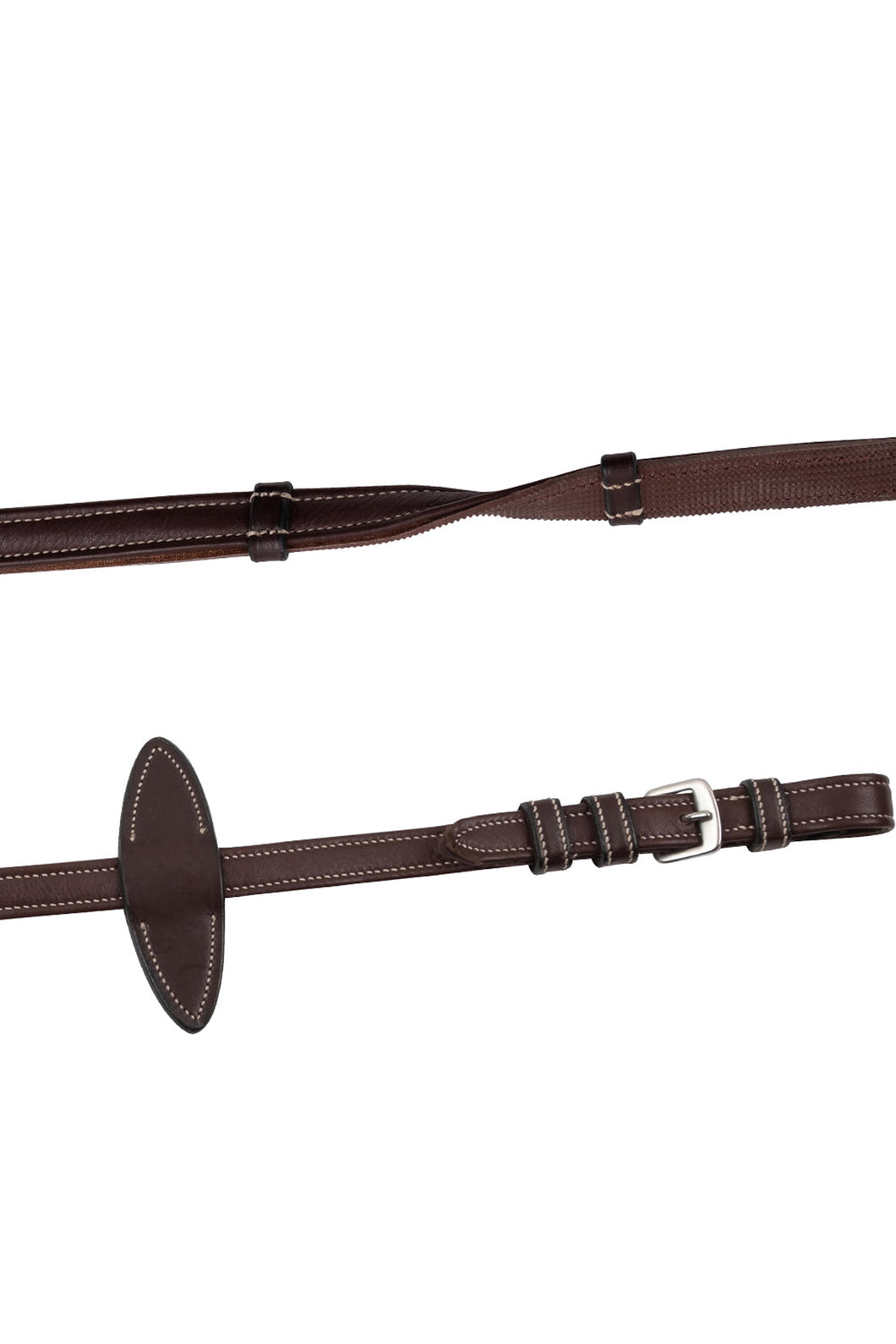 Grip Leather/Rubber Reins - Brown/Cream with Buckles