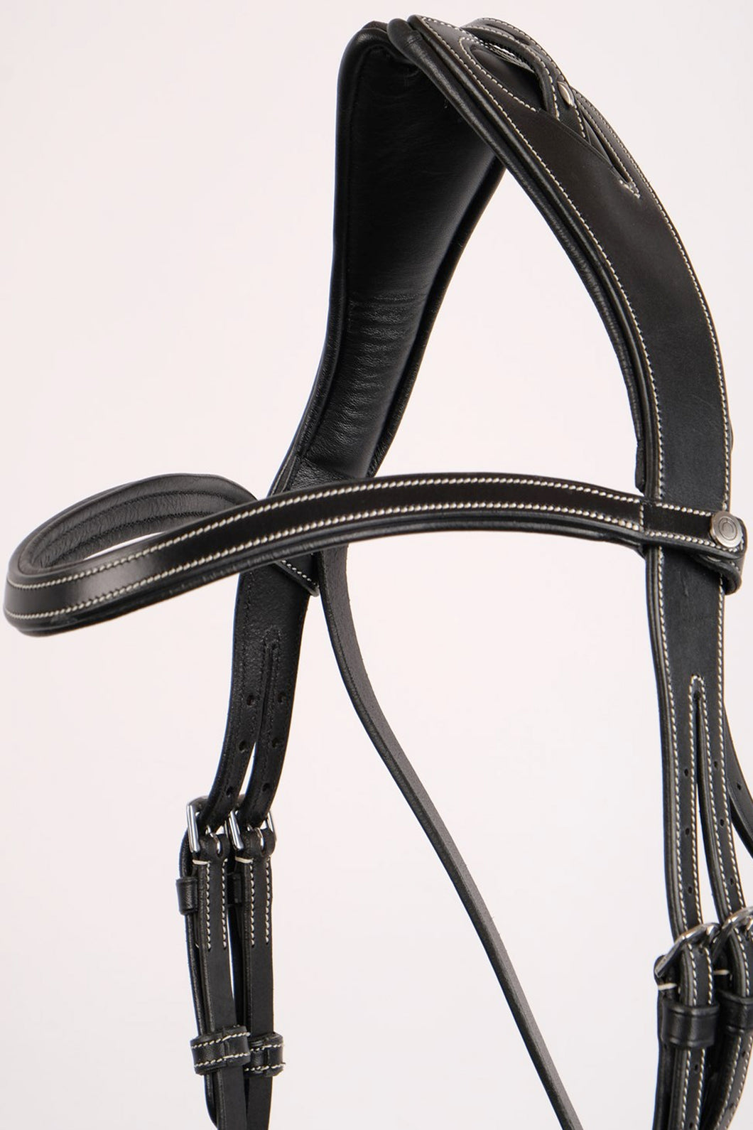 Classic Curved Contrast Leather Browband - Black