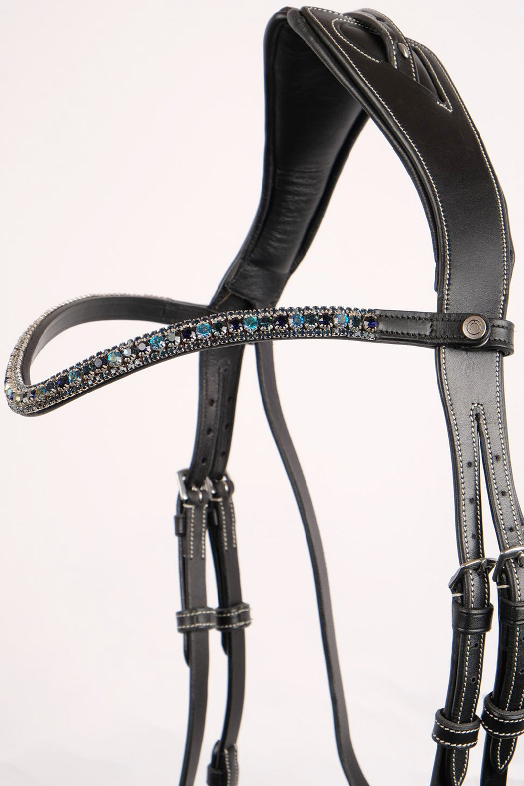 Dlux Navy Crystal Browband - Black Leather